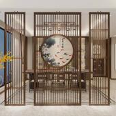 玄关实木花格入户屏风隔断客厅新中式 推拉门现代简约可 背景日式