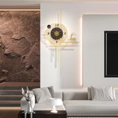 2025新款 饰石英钟 挂钟客厅钟表创意网红餐厅卧室静音时钟木格栅装