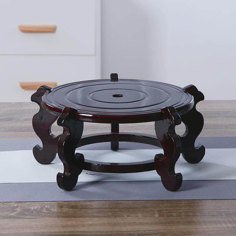 木底座陶瓷储水缸花盆鱼缸盆栽佛像木质底座摆件工艺高脚木托架