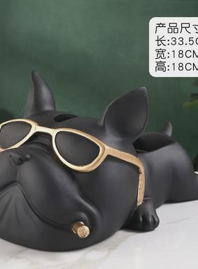 高档北欧纸巾盒客厅抽纸遥控器收纳盒家用茶几餐桌轻奢可爱狗摆件