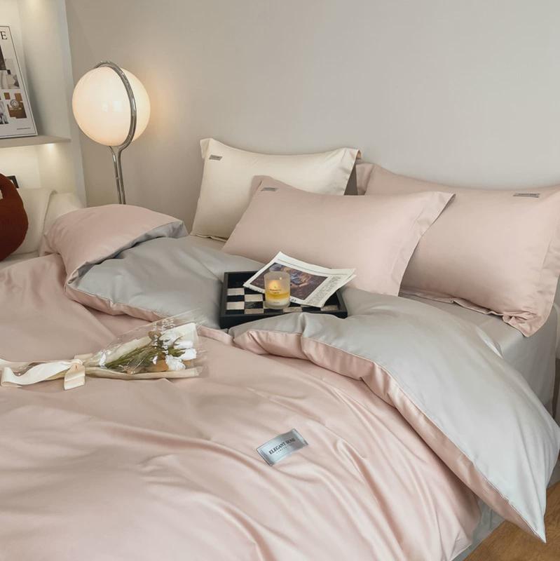 100支高级感简约双拼长绒棉纯色贡缎床上四件套全棉被套床单枕套4