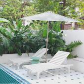 白色实木泳池休闲躺椅民宿户外躺床酒店午休躺椅床阳台沙滩椅防水