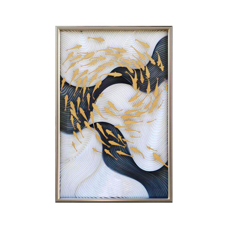 壁画简欧玄关画新中式装饰画轻奢北欧风格客厅立体抽象金箔实物画