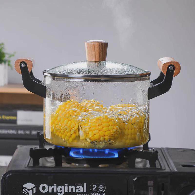 木把高蒸煮硅玻璃炖汤锅家用可电陶炉煲汤锅大容量硼透明玻璃锅