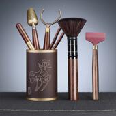 茶道六君子工具黑檀木功夫茶具配件套装 茶勺养壶笔6泡茶黄铜用品