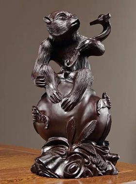 70yf红花梨木猴子十二生肖摆件雕刻猴木头属猴家居客厅装饰工艺品