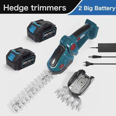 2合1绿篱机20000RPM蓝色手持式家用灌木除草修剪割草机花园工具