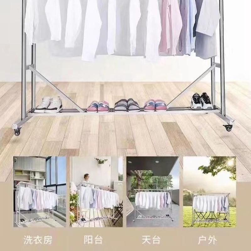 加厚加粗不锈钢晾衣架落地家用阳台室外防风晾挂晒被子可移动
