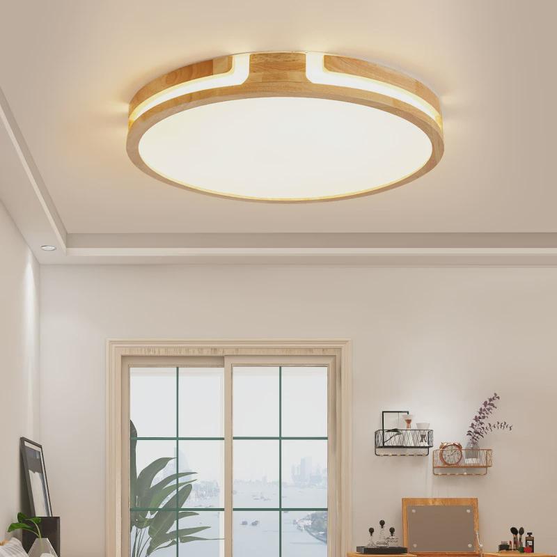 北欧客厅吸顶灯简约现代长方形创意大气卧室圆形餐厅实木led灯具