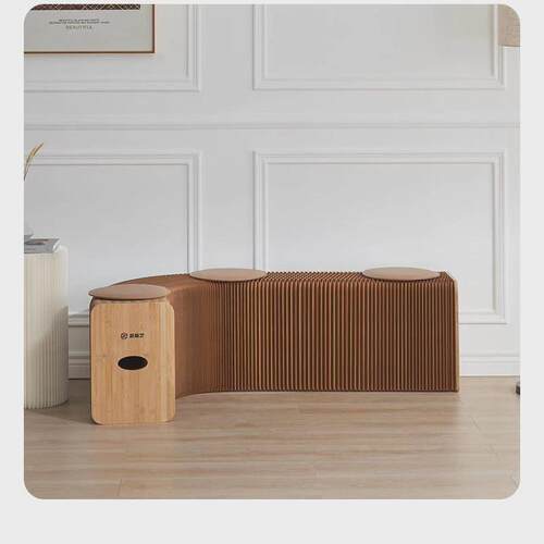 工厂直销折叠伸缩纸凳子风琴纸带皮垫沙发多人长条便携式折叠凳