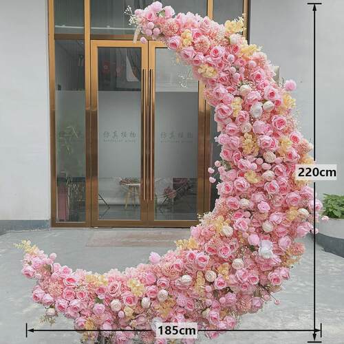 新款色系粉人造仿真花月亮形拱门婚庆花拱门生日派对装饰背景花