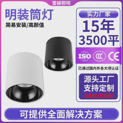 定制高亮led明装筒灯免开孔天花深度防眩商用工厂圆柱灯筒灯黑色