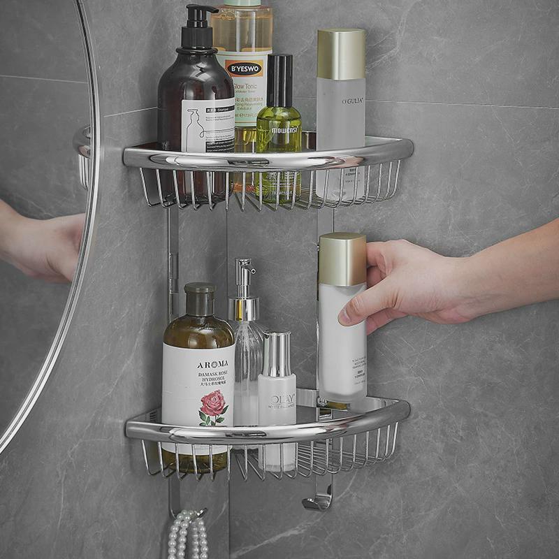 热销全铜三角卫生间浴室置物架篮壁挂三角架子厕所转角收纳双层网