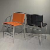 意式 椅子复古马鞍皮设计师不锈钢简约餐椅网红椅中古轻奢