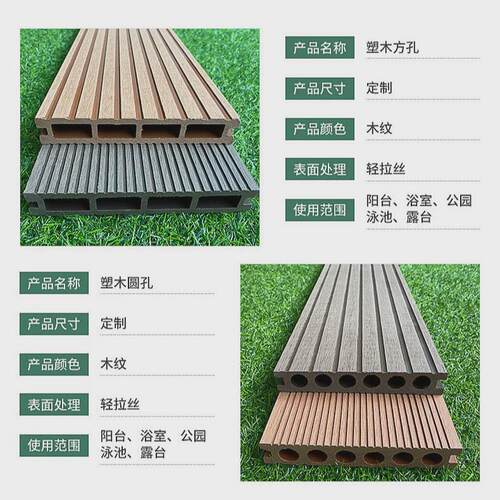 塑木地板3D压花深雕纹圆孔户外庭院别墅园林室外木塑地板