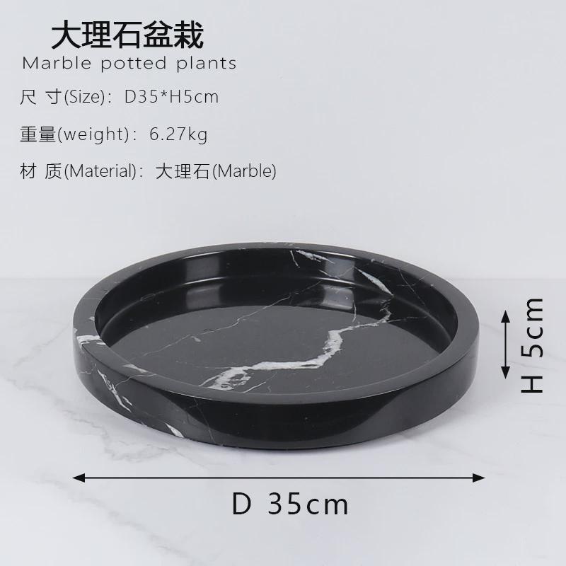 轻奢天然大理石绿植仿真花器花盆电视柜茶几玄关桌面摆件工艺装饰