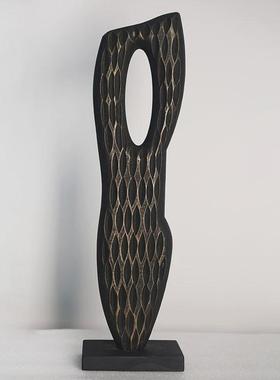 香樟木艺术摆件黑色简约实木泡桐摆饰样板间餐厅客厅玄关摆件装饰