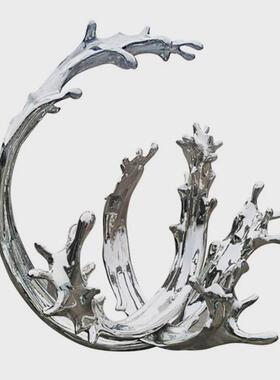 大型不锈钢雕塑定制厂家园林景观异形镜面圆环发光校园户外鹿摆件