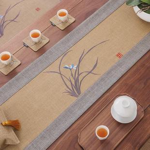 禅意茶台布艺茶旗茶布桌布长条茶台布 桌旗茶桌垫布防水茶席新中式