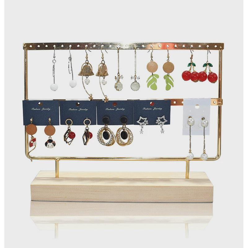 实木耳环架铁艺耳钉收纳旋转耳夹架首饰架子家用耳饰品展示架道具