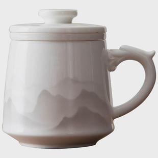 几欢羊脂玉千里江山泡茶杯陶瓷茶水分离杯带盖过滤马克杯白瓷杯子