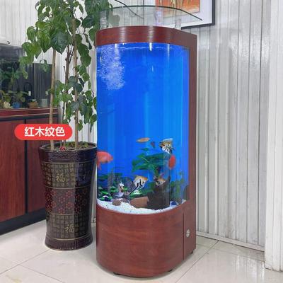 轻奢欧式半圆鱼缸客厅中型家用半圆形落地玻璃生态水族箱免换水