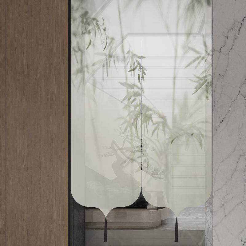 现代中式门帘隔断帘家用半透明透景帘子卧室厨房卫生间免打孔布帘