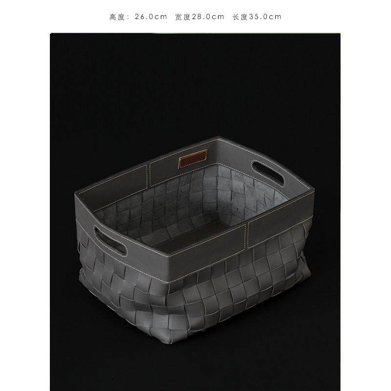bv经典马鞍革收纳纯手工编织皮质篮筐脏衣篓衣帽间轻奢收纳脏衣篓