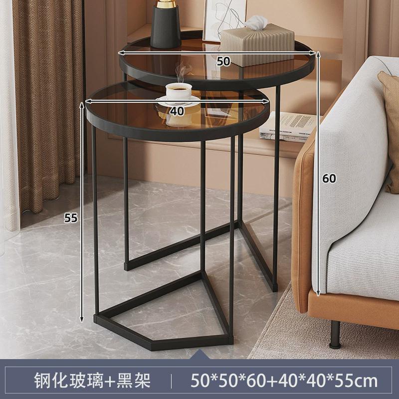 轻奢沙发边几意式钢化玻璃现代简约小圆几小户型角几茶几客厅家用