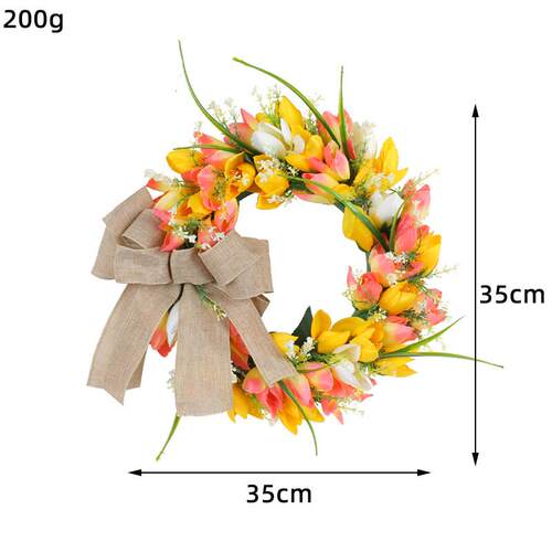 节日郁金香花环门挂2025春季新款蝴蝶结花圈装饰品门墙挂件