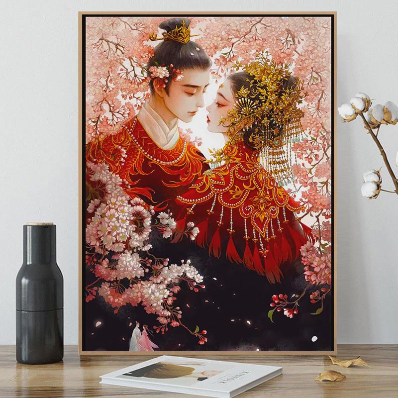 热销ri0t2023钻石画满钻婚礼结婚婚礼系列古风唯美新人百喜图十字