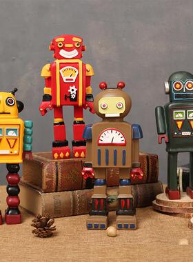 儿童房复古机器人摆件美式客厅电视柜男孩房间布置书桌装饰品玩具