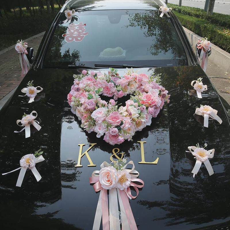 婚车花粉色婚车装饰花主婚车花头婚礼车队花车头花拉花心形森系