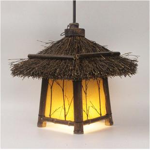 复古吊灯具餐厅茶室吊灯禅意阳台过道灯田园风竹编吊灯日式 新中式