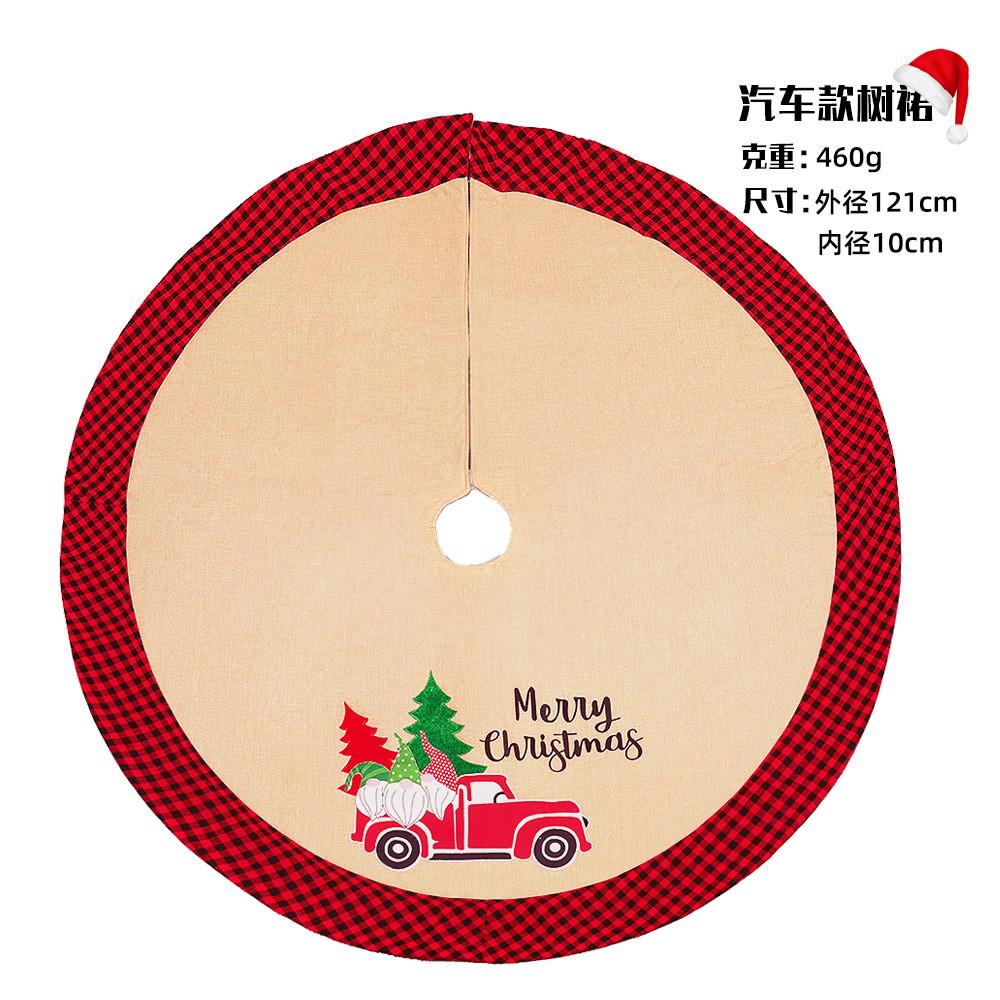热销120cm圣诞节麻布汽车树裙圣诞树装饰树垫底座用品围裙
