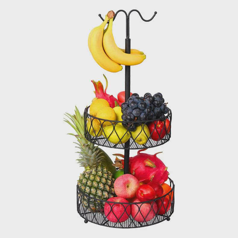 北欧新品果蔬双层水果篮可拆卸多功能餐厅收纳果盘双层沥水铁艺篮
