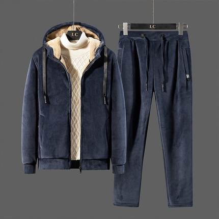 冬季银狐绒情侣套装男2024加绒加厚金丝运动服秋冬款羊羔绒两件套