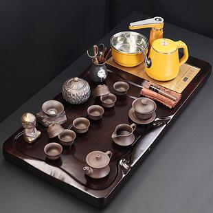 家用整套茶台玻璃泡茶壶一体全自动高档 黑檀实木茶盘功夫茶具套装