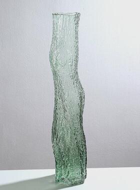 落地细高渐变直筒玻璃花瓶家居落地花瓶树根软装酒店样板饰品批发