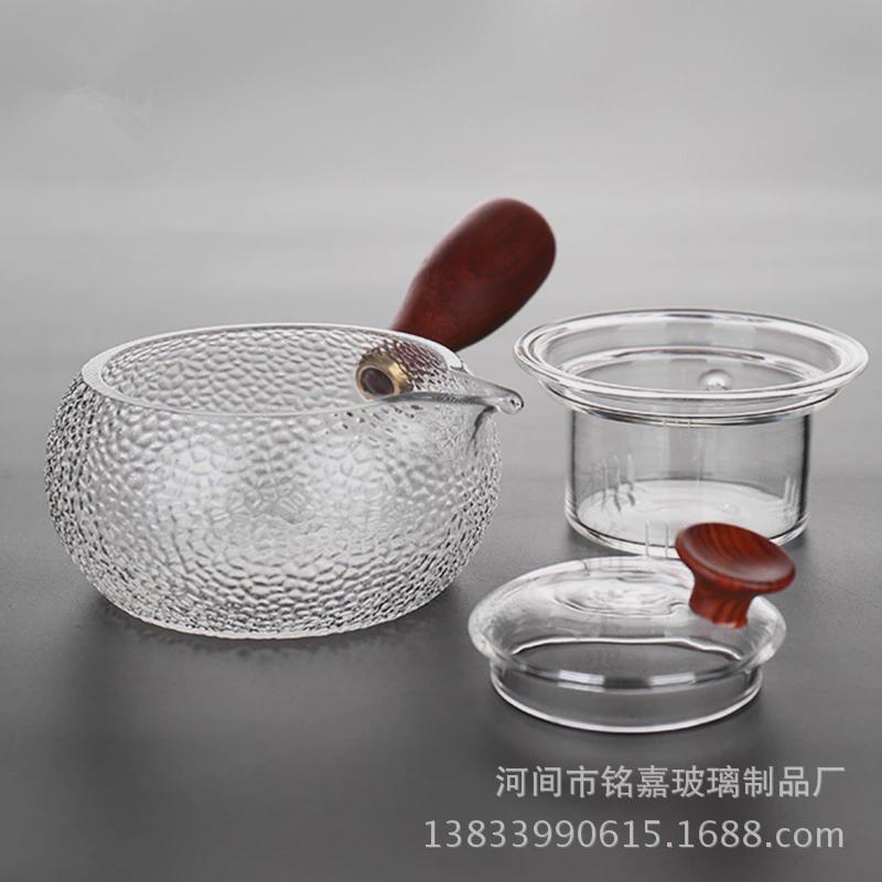 日式手工锤目纹玻璃煮茶壶侧把泡茶壶花茶壶耐高温茶具量大从优