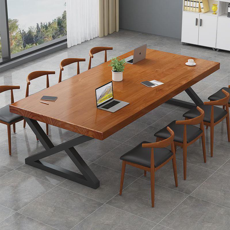 实木会议桌简约现代大板桌培训洽谈职员桌椅办公桌长条大型工作台