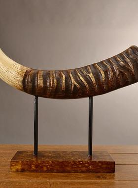 美式牛角家居软装树脂工艺品摆件摆设办公室橱窗软装样板房工艺品