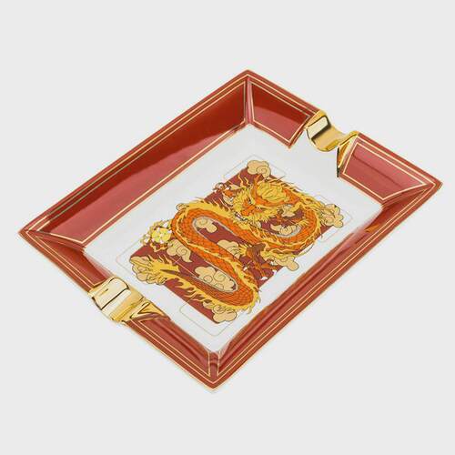 LUXFO朗佑雪茄烟灰缸龙年纪念版中国风双槽陶瓷雪茄烟缸