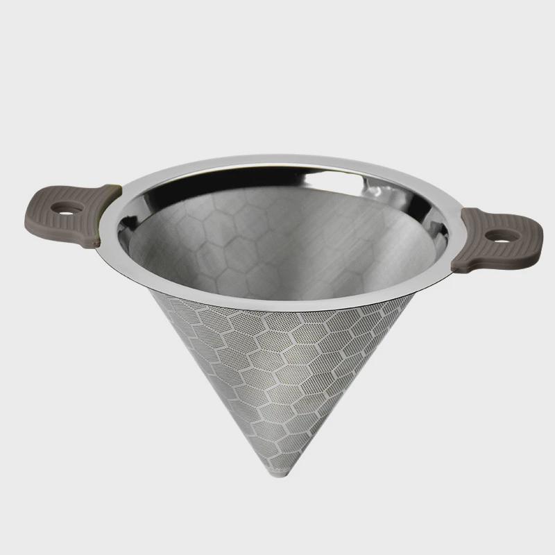 304不锈钢咖啡奶茶滤网奶茶店专用双层细密锥形漏斗茶隔过过滤器