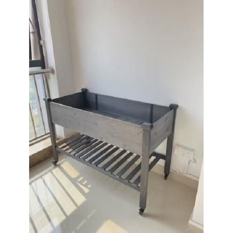 竹木可移动用品滚轮的花床落地双层超大花架子花园带庭院花盆架子