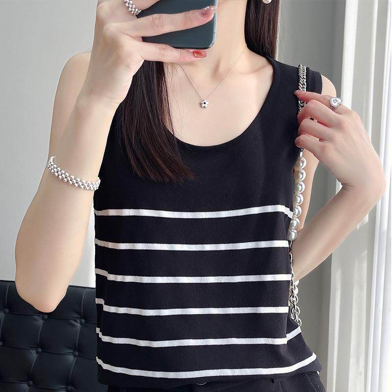 冰丝内搭外穿无袖遮肉圆领夏季百搭套头条纹,女装/女士精品,背心吊带,淘宝优惠券,粉丝福利购,淘宝优惠卷