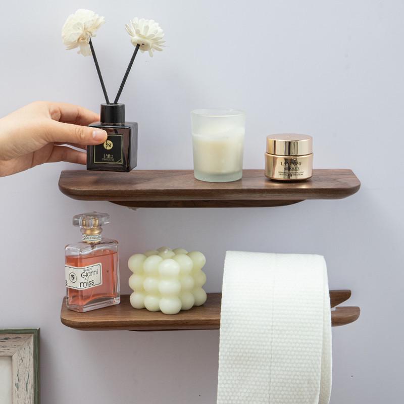 黑胡桃木置物架隔板实木厕所免打孔挂壁纸巾架洗手间卷纸架壁挂式