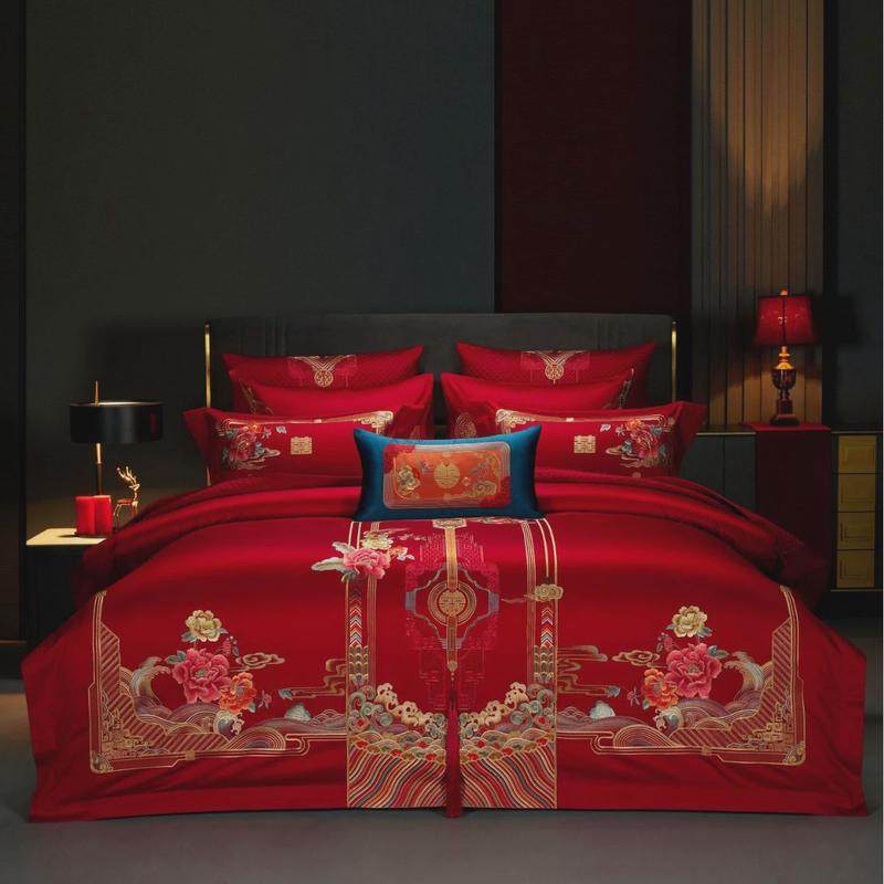 婚庆婚房布置红色四件套长绒棉花卉刺绣结婚床上用品家纺陪嫁中式,床上用品,婚庆床品套件,淘宝优惠券,粉丝福利购,淘宝优惠卷