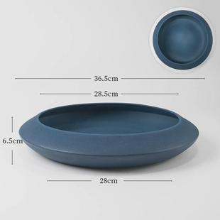 蓝花器磨砂陶瓷大花盘写景水盘小原流日式 中式 花道墨插花盆禅意