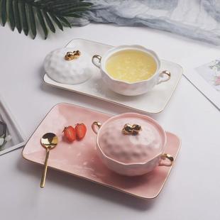 欧式 糖水燕窝碗甜品碗精致套装 小奢华陶瓷盅碗家用餐具酸奶碗带盖